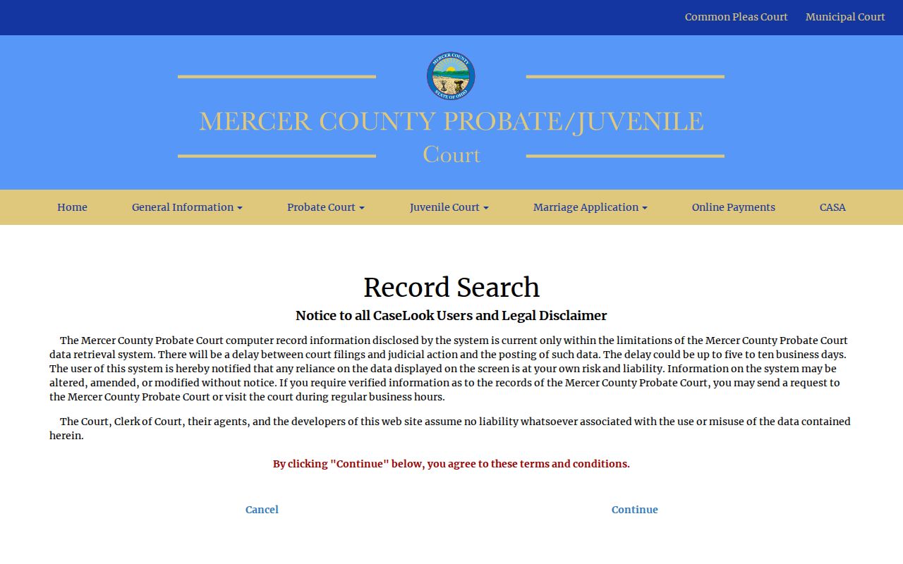 Mercer County probate case search entry screen