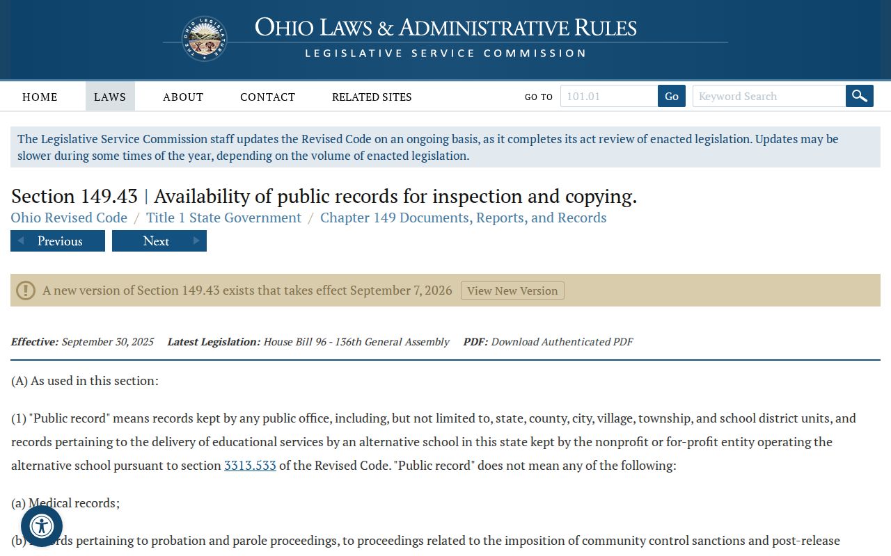 Mercer County case search Ohio Public Records Act text