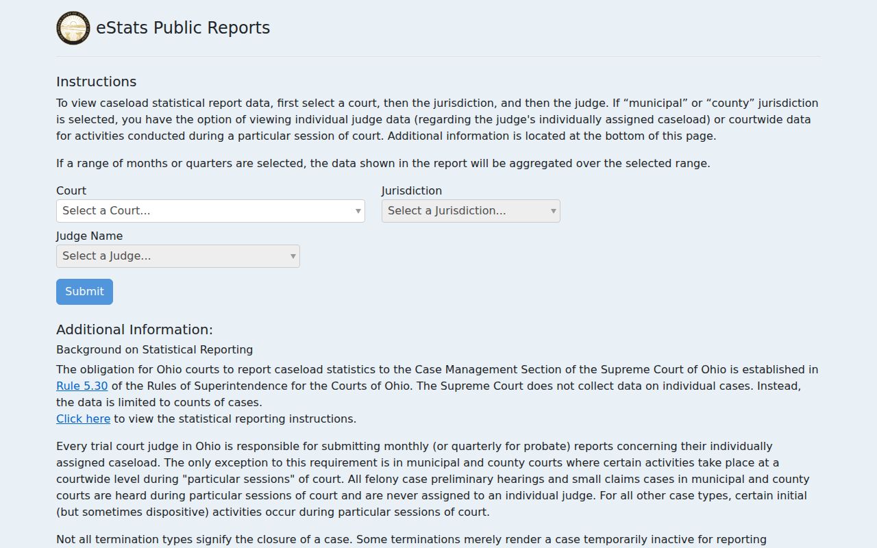 Celina court docket Ohio eStats public reports page