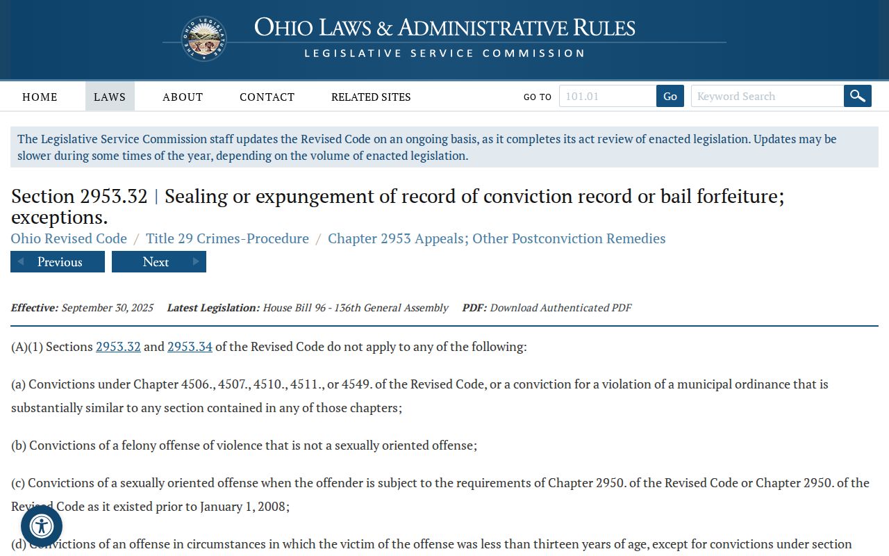 Mercer County civil court dockets Ohio sealing and expungement law