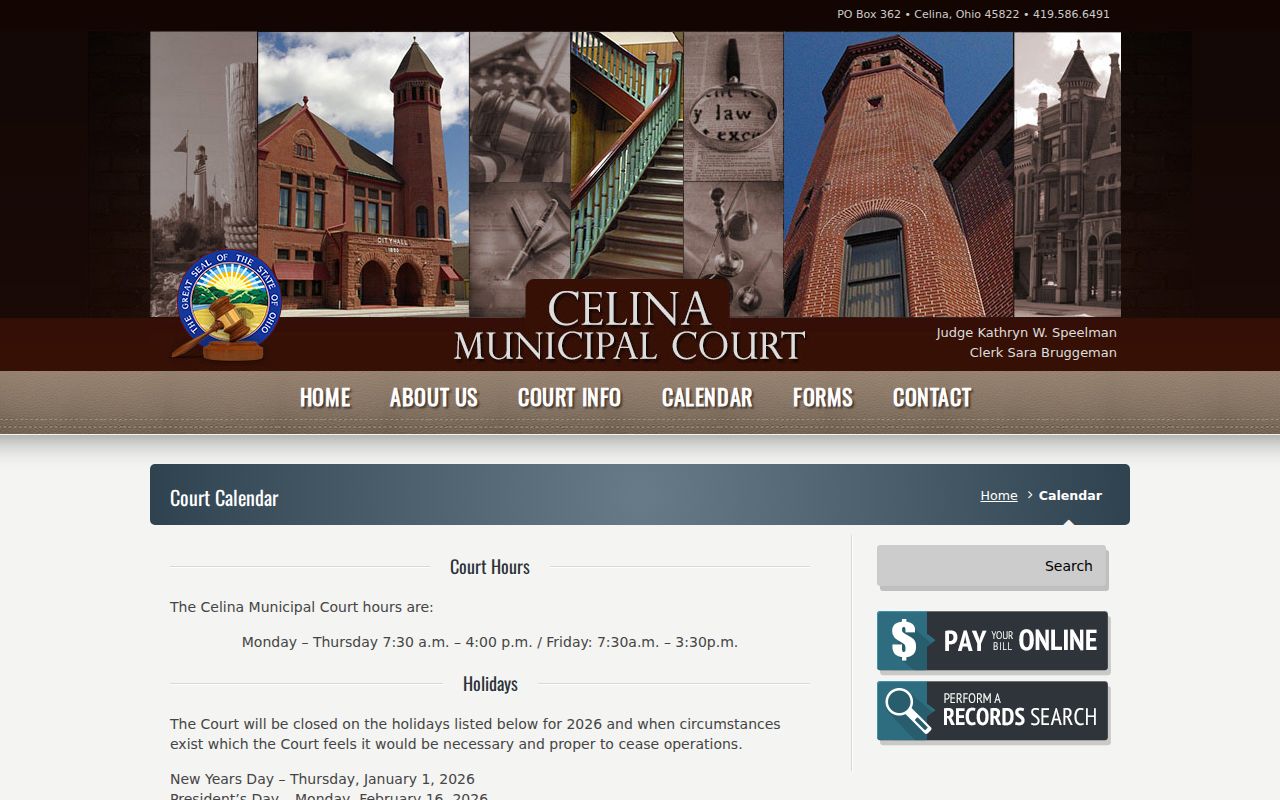 Mercer County court calendar Celina Municipal Court session page