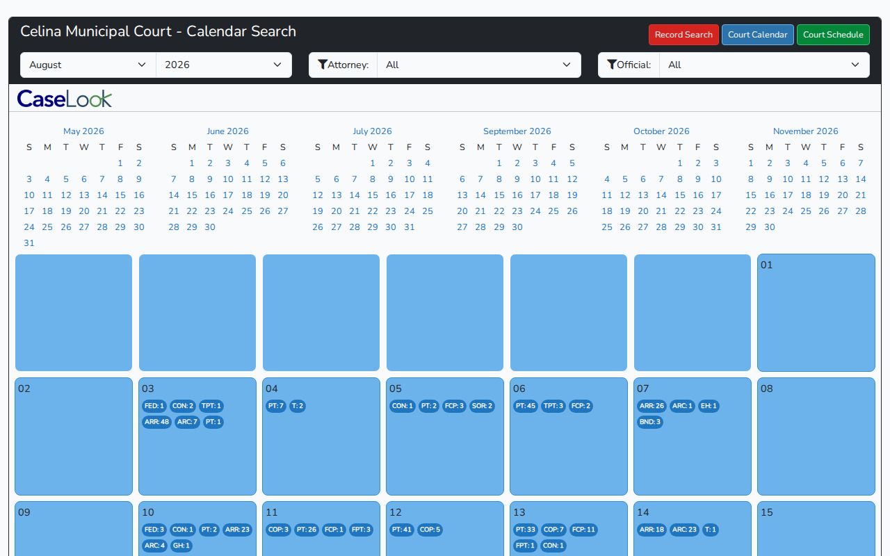 Mercer County court calendar CaseLook monthly calendar controls